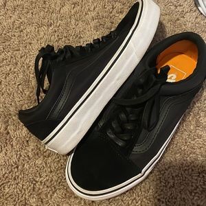 Black womens 6.5 vans. Leather and silky sides. Worn once